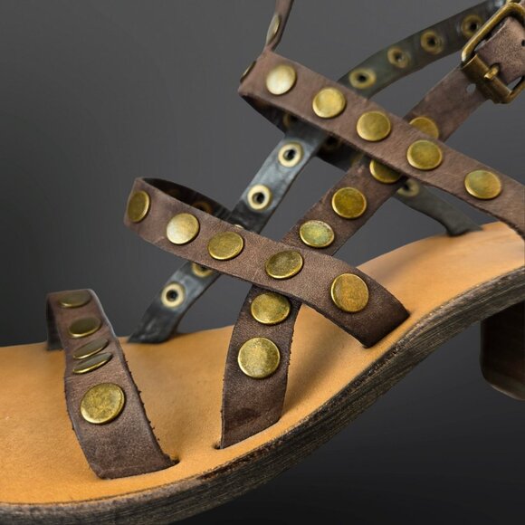 Ralph Lauren Denim & Supply Strappy Gladiator Sandals Size 7 Brown Leather Studs - Picture 3 of 11
